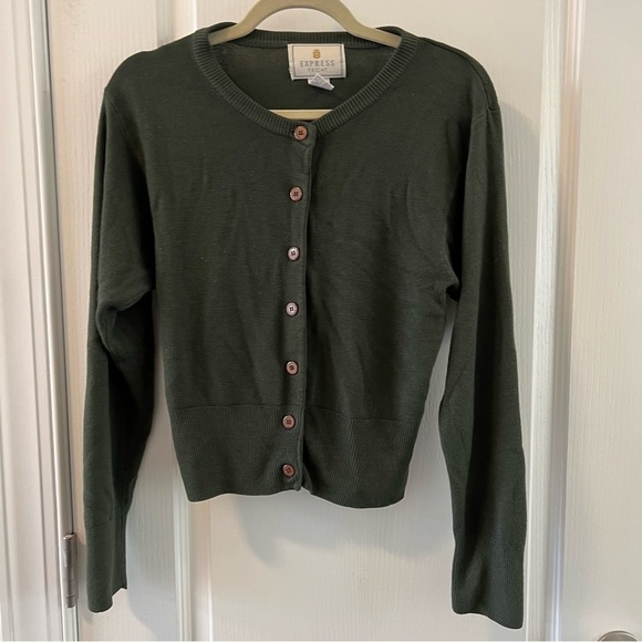Vintage eXpress tricot green cropped cardigan sweater size small - Picture 1 of 9